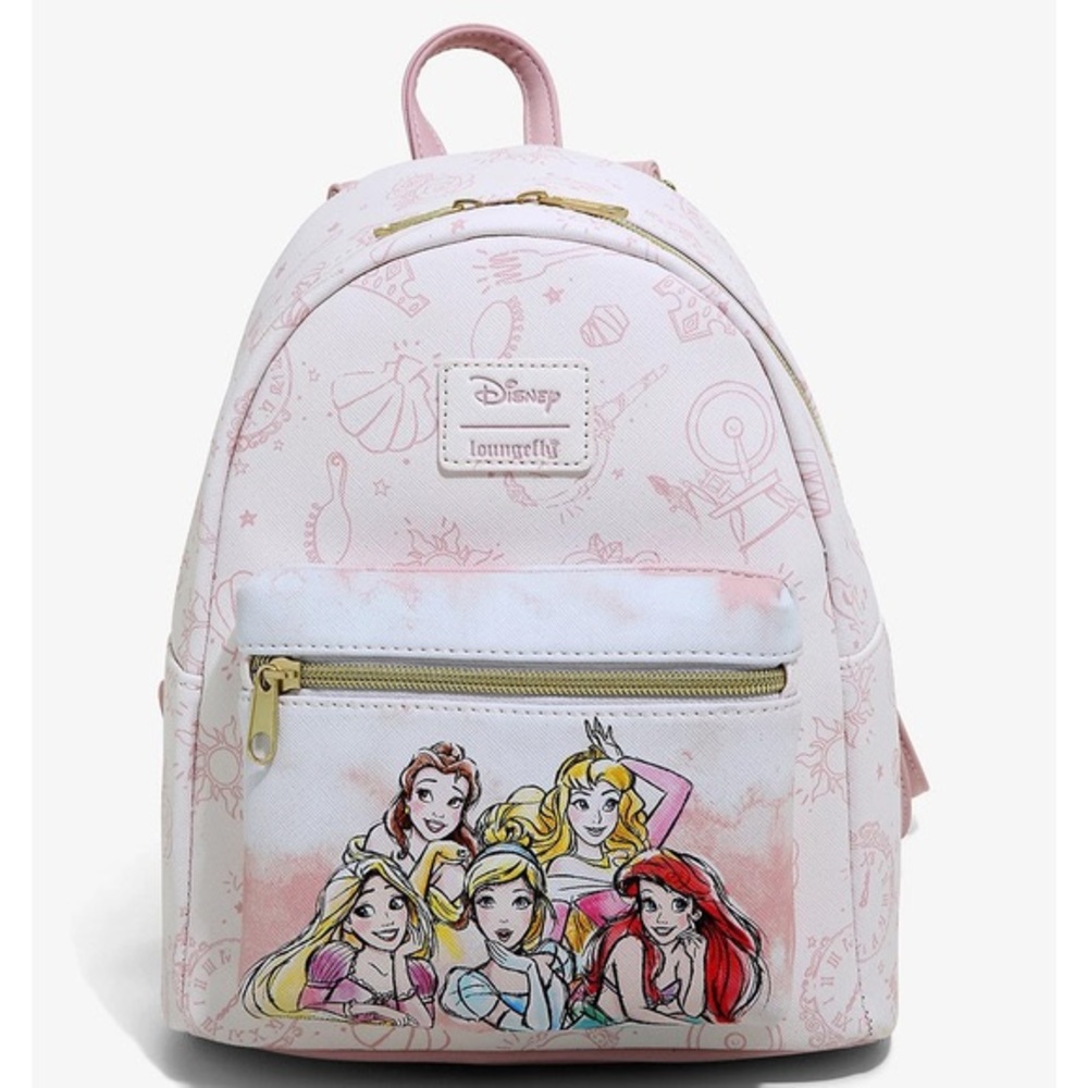 Disney Loungefly Princess Icons Backpack Belle Rapunzel Cinderella Aurora Ariel